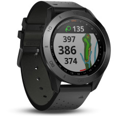 Garmin Approach S60 Premium Black Ceramic Bezel with Black Leather Band (010-01702-03)