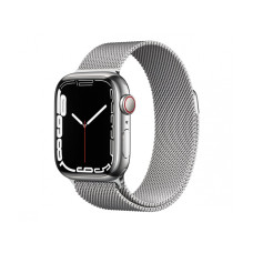 Apple Watch Series 7 GPS + Cellular 41mm Silver Stainless Steel Case with Silver Milanese Loop (MKHF3)