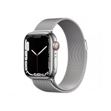 Apple Watch Series 7 GPS + Cellular 45mm Silver Stainless Steel Case with Silver Milanese Loop (MKJE3)