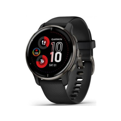 Garmin Venu 2 Plus Slate Stainless Steel Bezel with Black Case and Silicone Band (010-02496-11)