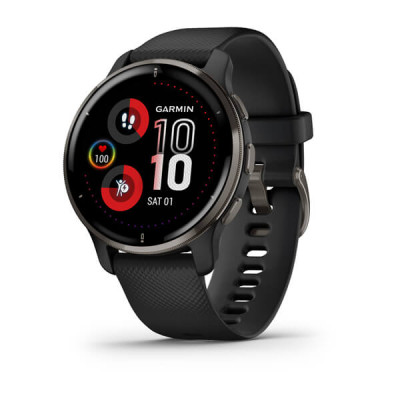 Garmin Venu 2 Plus Slate Stainless Steel Bezel with Black Case and Silicone Band (010-02496-11)