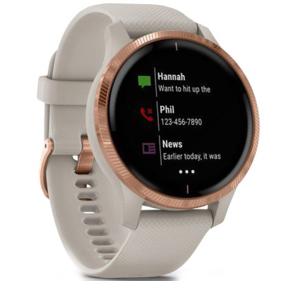 Garmin Venu Rose Gold Stainless Steel Bezel w. Light Sand and Silicone B. (010-02173-23/22/21)