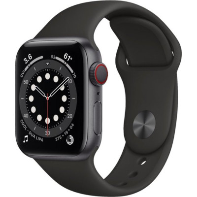  Apple Watch Series 6 GPS + Cellular 40mm Space Gray Aluminum Case w. Black Sport B. (M02Q3)