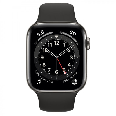 Apple Watch Series 6 GPS + Cellular 44mm Graphite Stainless Steel Case w. Black Sport B. (M07Q3)