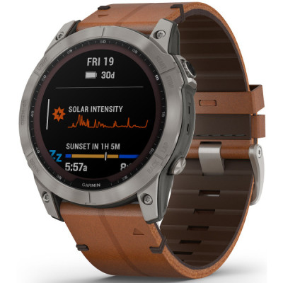 Garmin Fenix 7X Sapphire Solar Titanium with Chestnut Leather Band (010-02541-19)