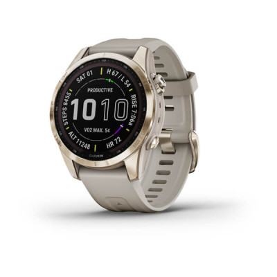  Garmin Fenix 7S Sapphire Solar C. Gold Titanium w. Light Sand Band (010-02539-20/21) 