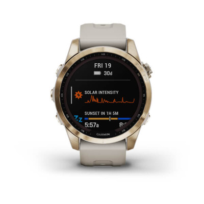  Garmin Fenix 7S Sapphire Solar C. Gold Titanium w. Light Sand Band (010-02539-20/21) 