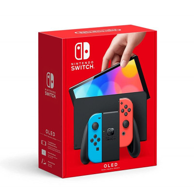 Nintendo Switch OLED with Neon Blue and Neon Red Joy-Con