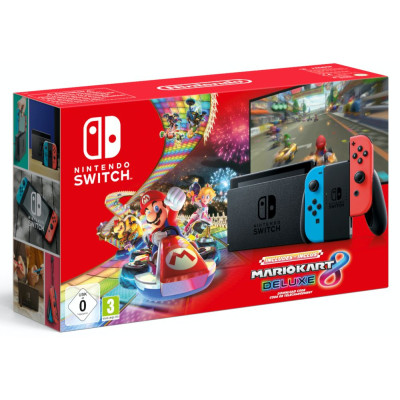 Nintendo Switch with Neon Blue і Neon Red Joy-Con + Mario Kart 8 Deluxe