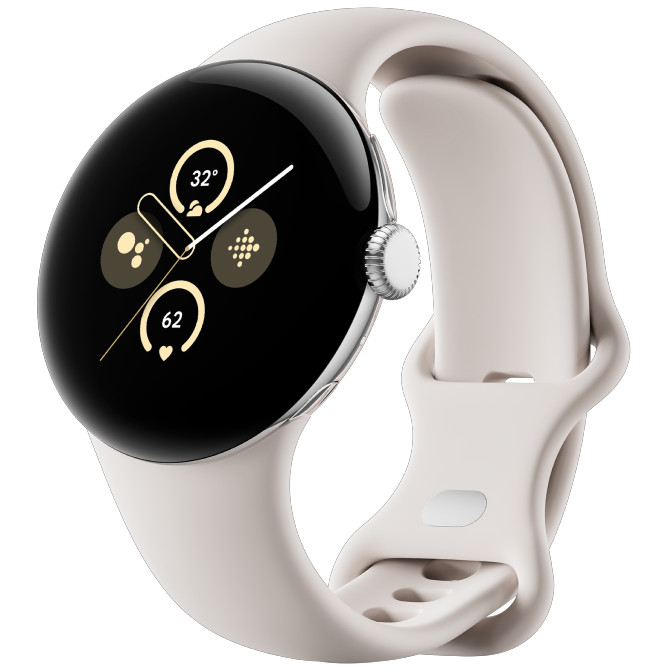 Google Pixel Watch 2 Polished Silver Aluminum Case / Porcelain Active Band