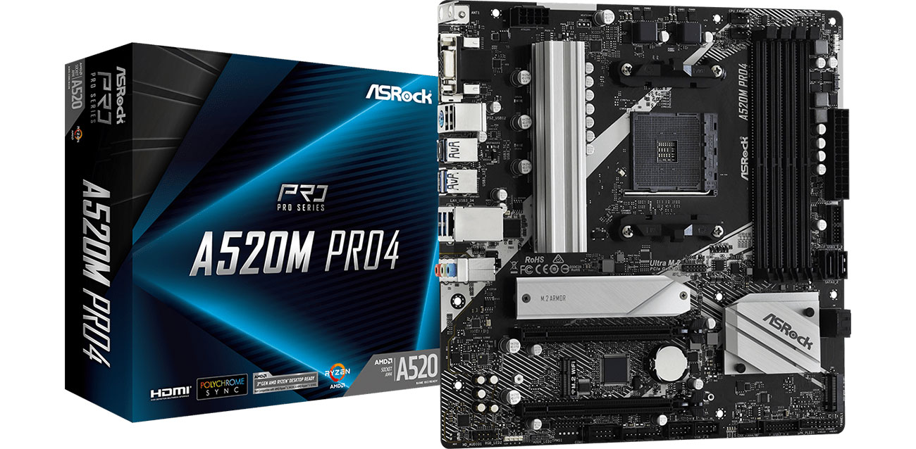 Материнська плата Socket AM4 ASRock A520M Pro4