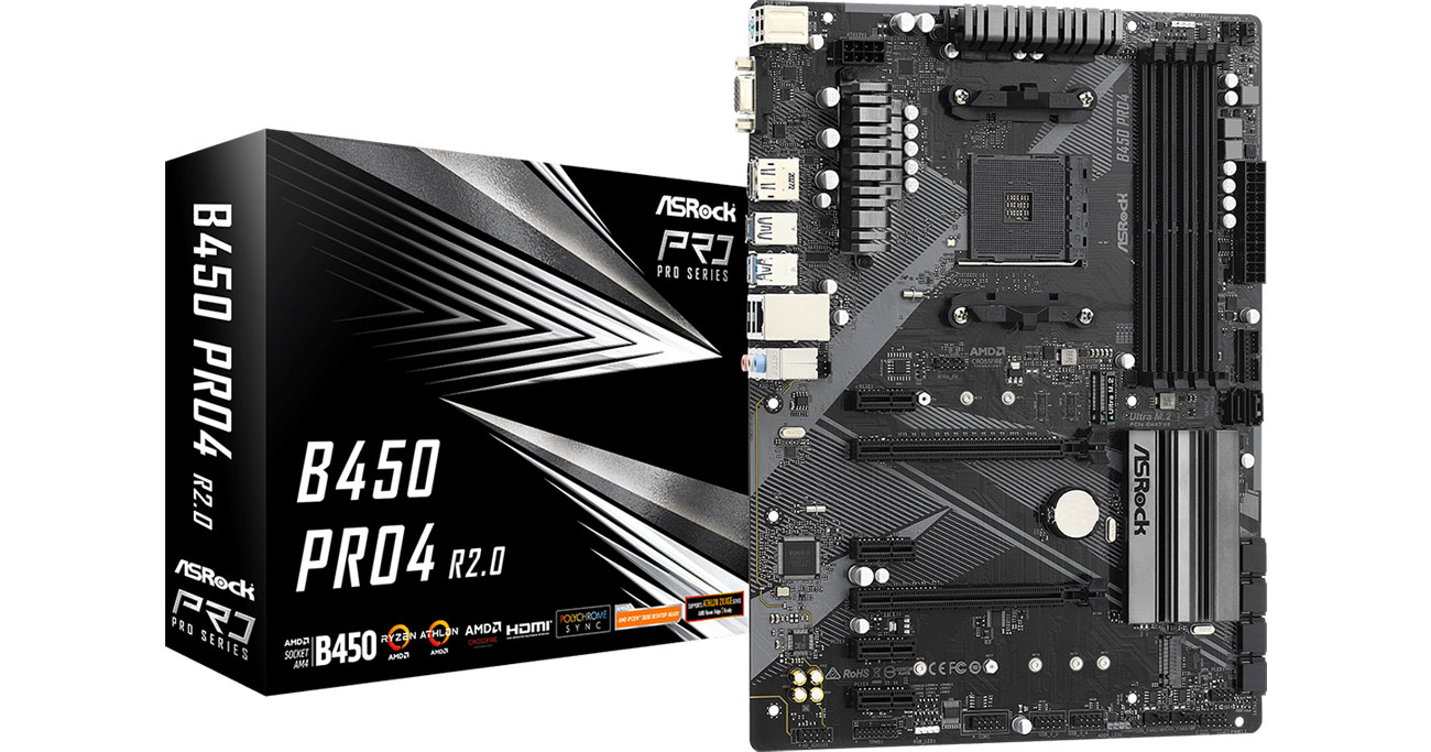 Материнская плата ASRock B450 PRO4 R2.0 в коробке