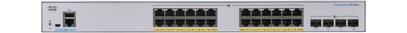 Коммутатор Cisco CBS250-24FP-4X-EU Фронт