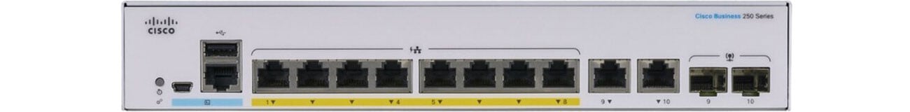 Коммутатор Cisco CBS250-8FP-E-2G-EU Фронт