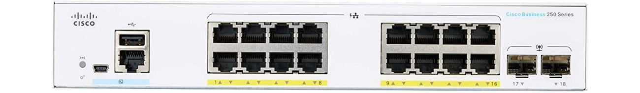 Комутатор Cisco CBS250-16P-2G-EU Фронт