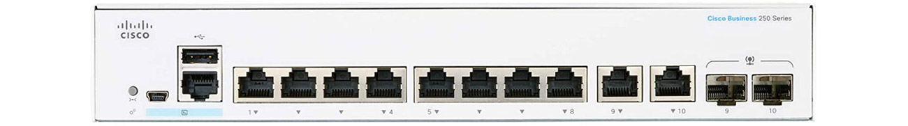 Комутатор Cisco CBS250-8T-E-2G-EU Фронт