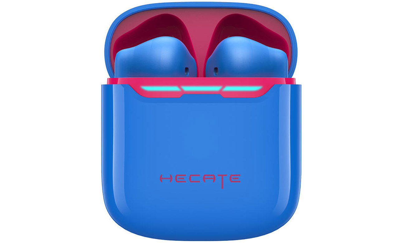 Беспроводные наушники Edifier HECATE GM3 Plus Blue - Вид спереди с футляром