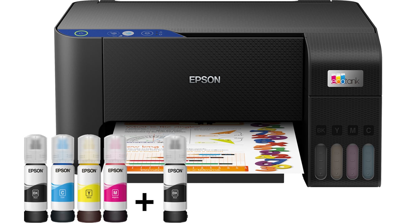 Epson EcoTank L3211 вид спереди, чернила