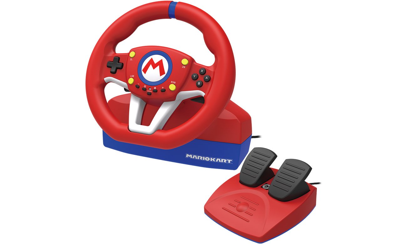 HORI Mario Kart Racing Wheel Pro Mini кермо для Nintendo Switch - Кутовий вид спереду + педальний модуль