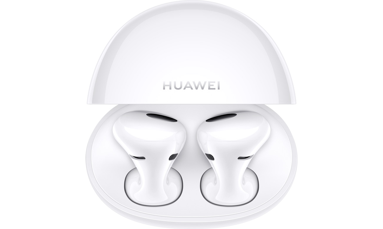 Беспроводные наушники HUAWEI FreeBuds 5 белые - вид сверху с зарядным футляром