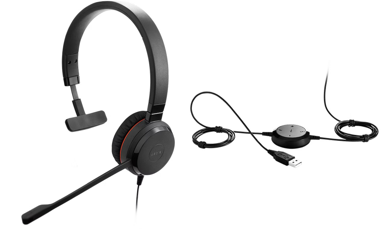 Гарнітура Jabra Evolve 20 Mono USB-A UC – кутовий вид спереду