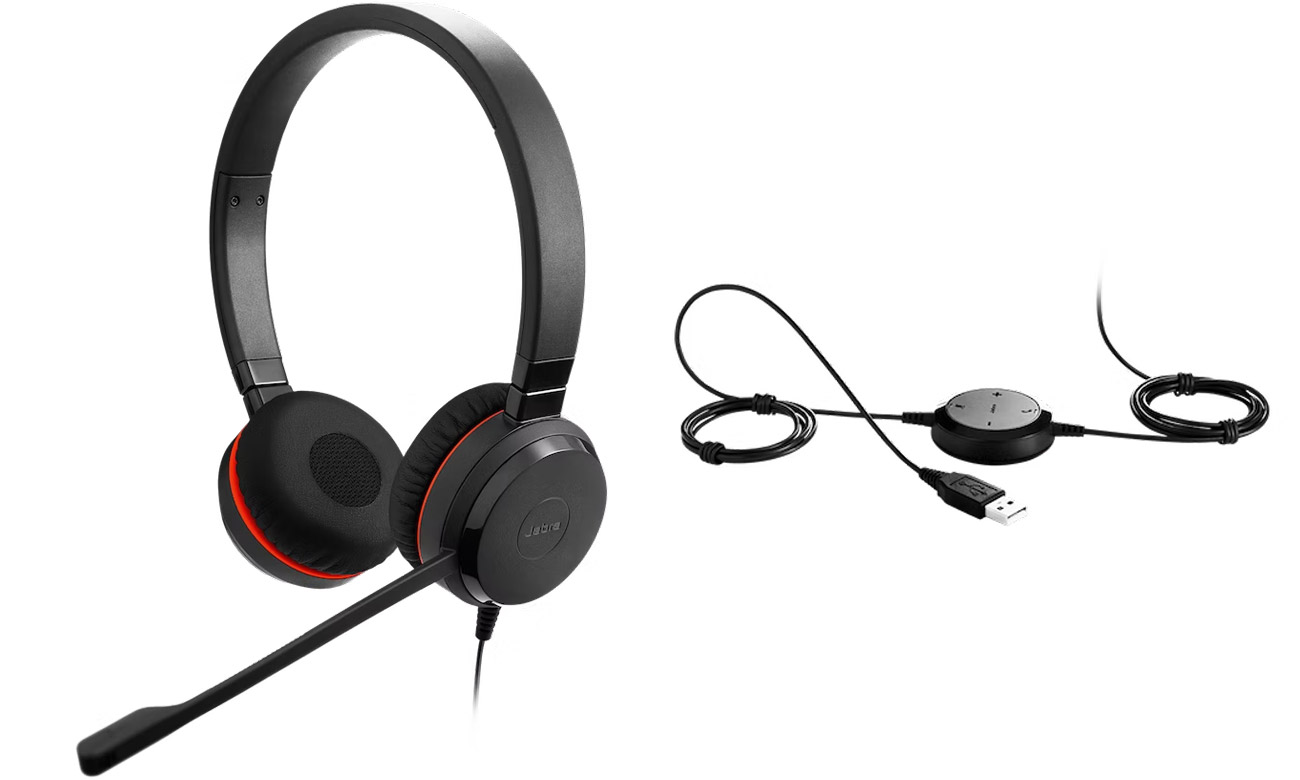 Гарнітура Jabra Evolve 20 Stereo USB-A UC – кутовий вид спереду