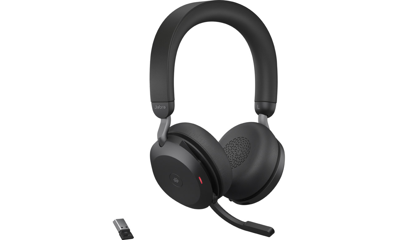 Стереогарнітура Jabra Evolve2 75 MS + адаптер USB-A - кутовий вид спереду