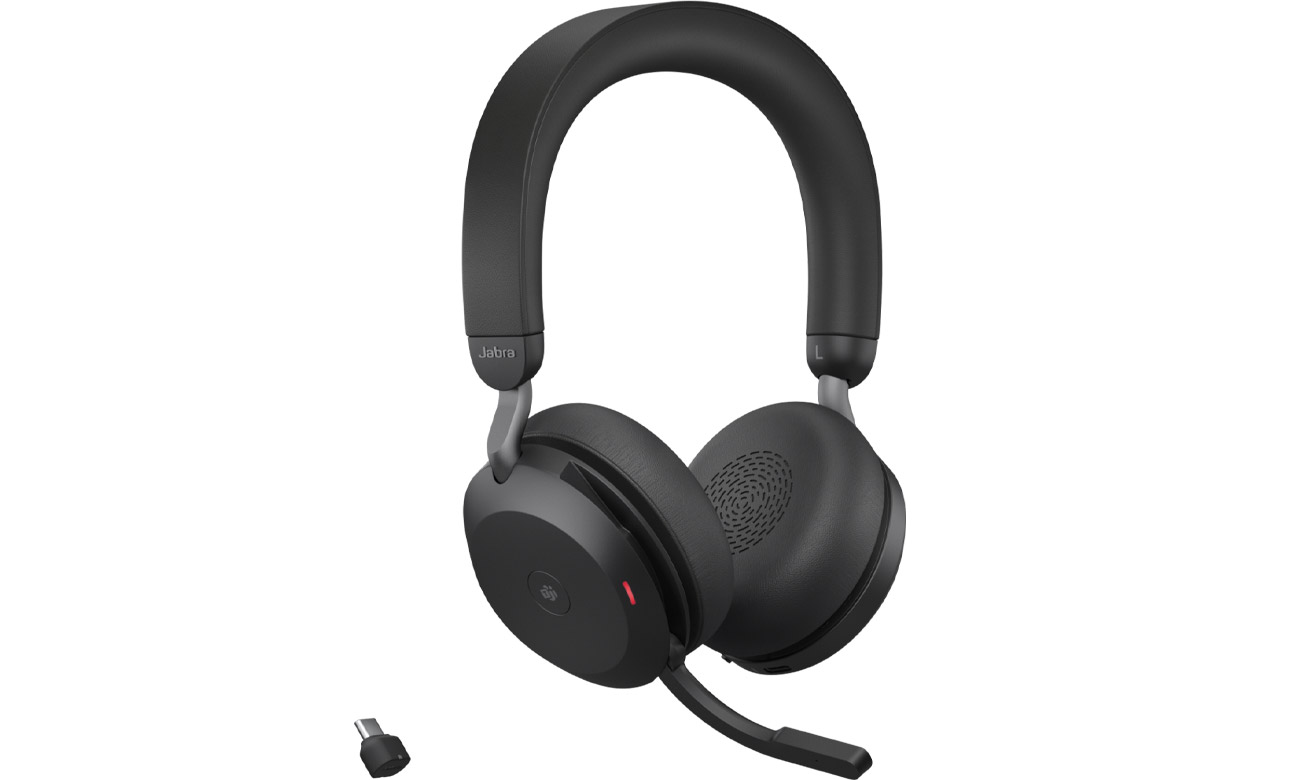 Стереогарнітура Jabra Evolve2 75 MS + адаптер USB-C - кутовий вид спереду