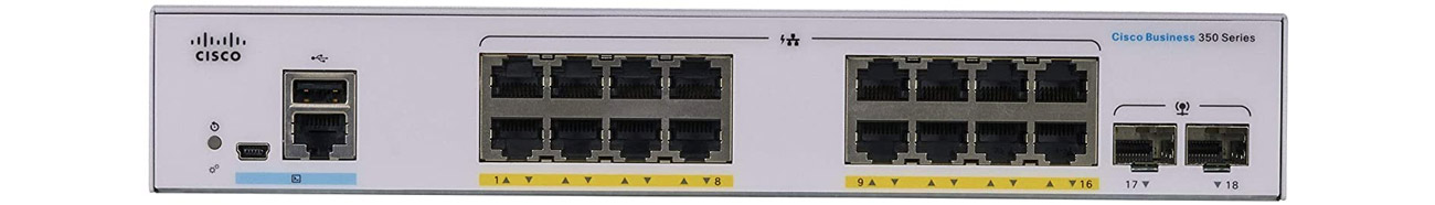 Коммутатор Cisco CBS350-16FP-2G-EU Фронт