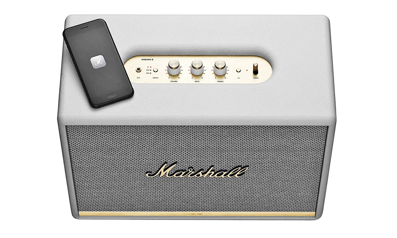 Колонка bluetooth Marshall Woburn бела с RCA и входом 3,5 мм.