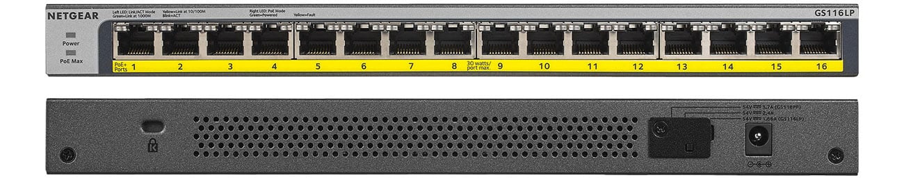 Netgear GS116LP спереди, сзади