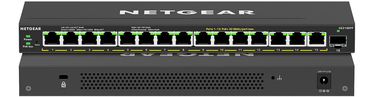 Netgear GS316EPP спереди, сзади