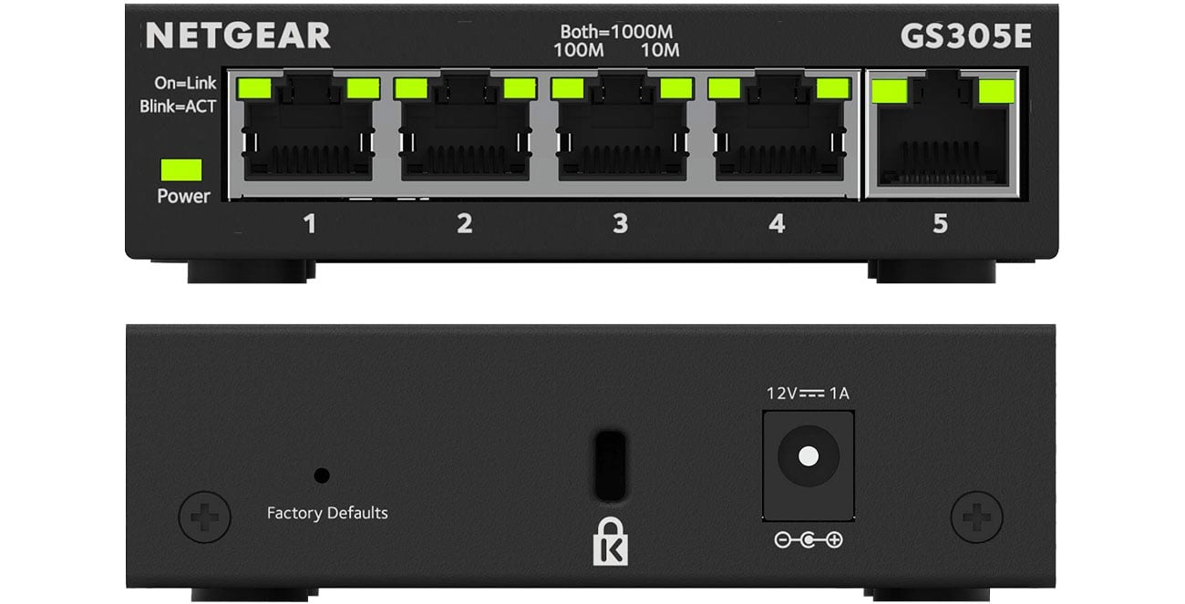 Коммутатор Netgear GS305E – спереди, сзади