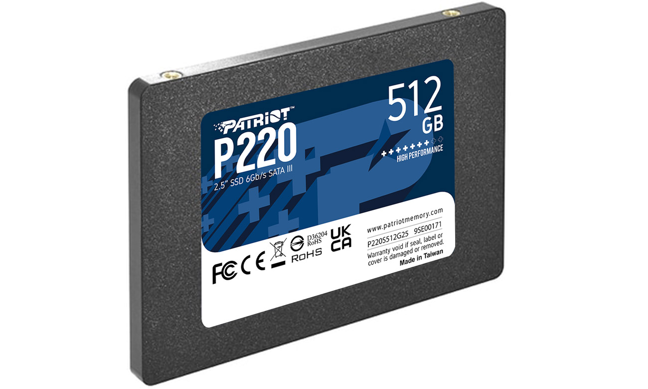 Patriot P220 512GB 2.5'' SATA III SSD - Кутовий вигляд спереду