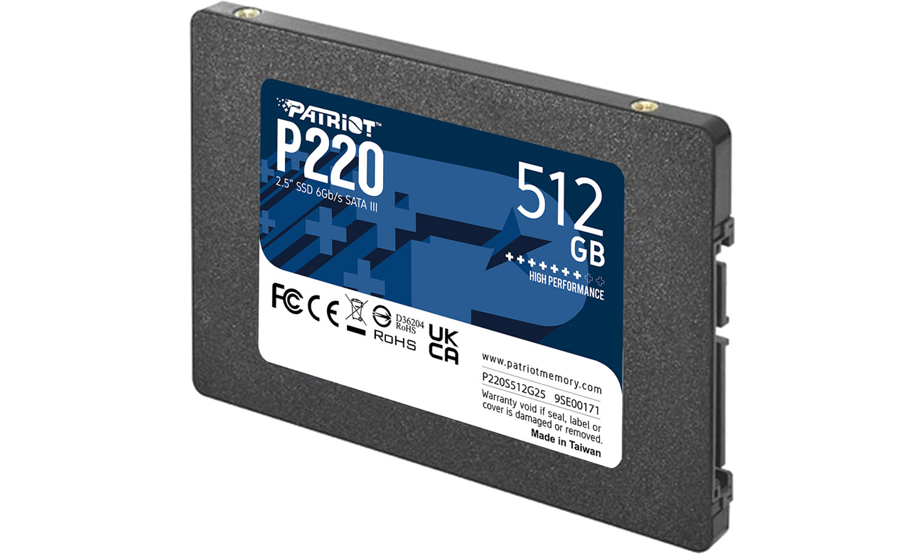 Patriot P220 512GB 2.5'' SATA III SSD - Кутовий вигляд спереду