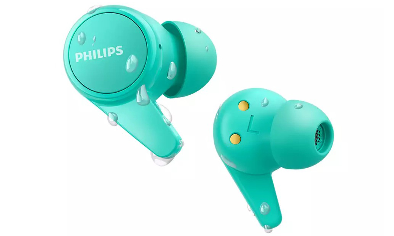 Беспроводные наушники Philips TAT1207, зеленые – вид левого и правого наушников