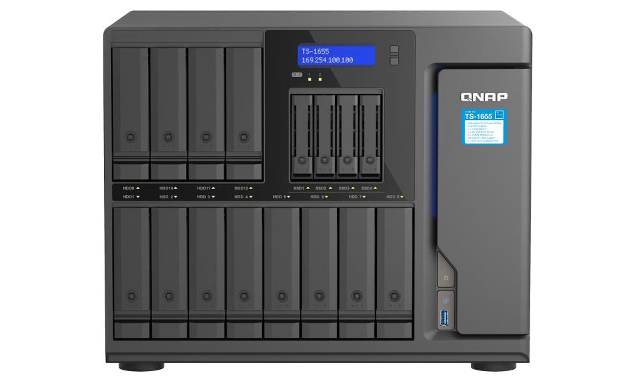 QNAP TS-1655-8G вид спереду, відсіки для дисків