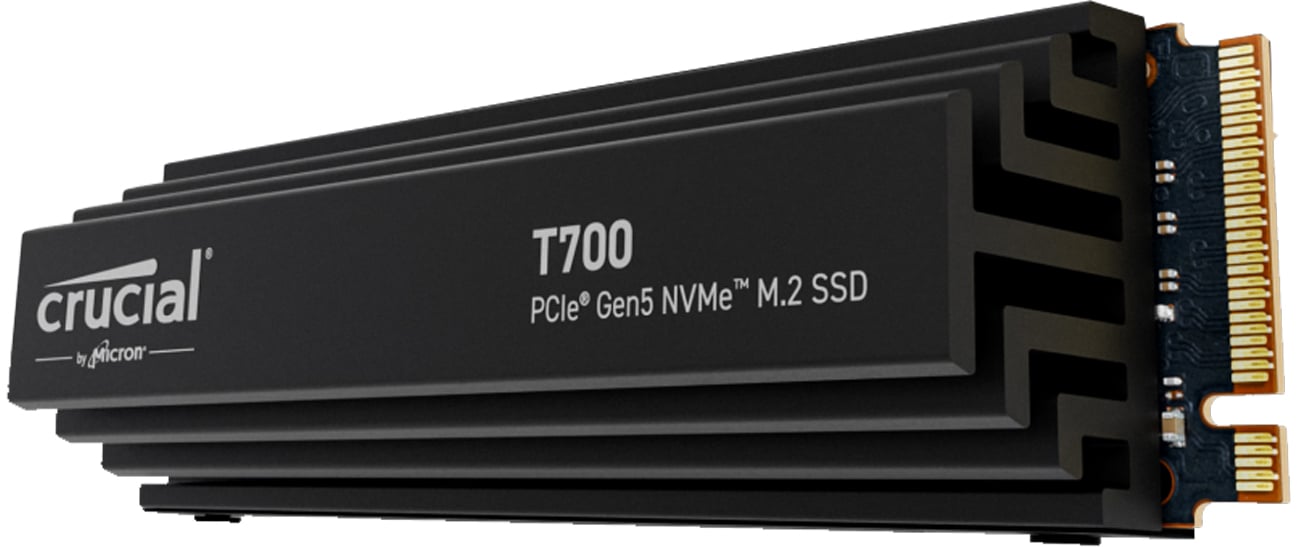 Твердотільний накопичувач M.2 Crucial T700 з радіатором PCIe Gen5 NVMe – вигляд спереду під кутом