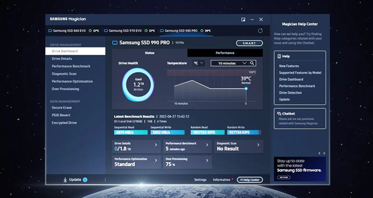 Samsung 990 PRO Heatsink M.2 SSD - програмне забезпечення Samsung Magician