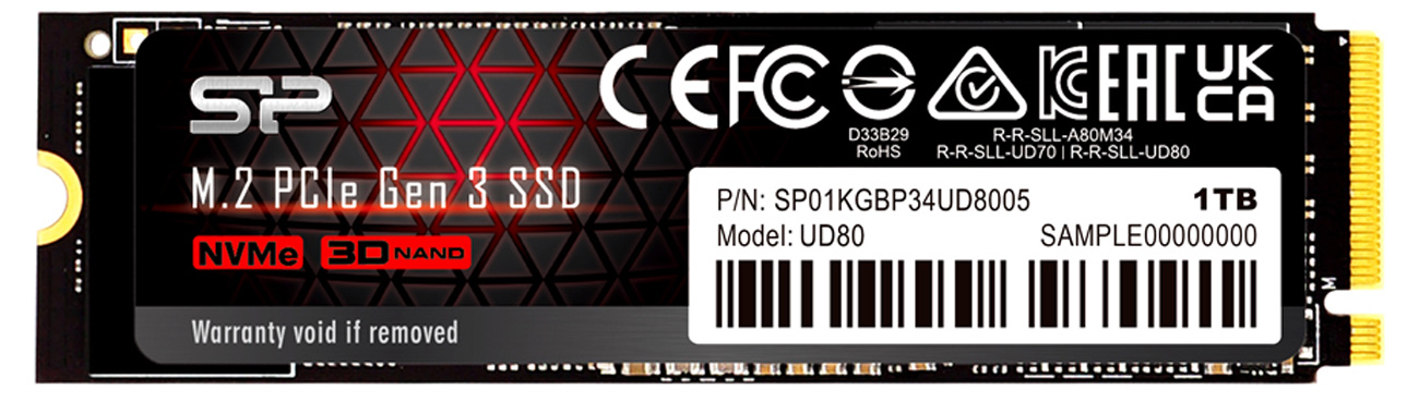 SSD M.2 Silicon Power UD80 1 ТВ – вид спереди