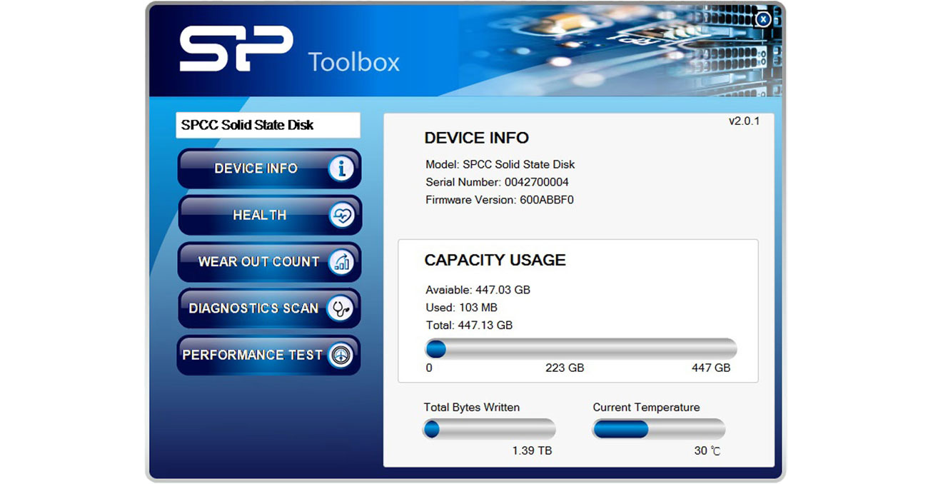 Программа диагностики Silicon Power A55 M.2 2280 SSD SP Toolbox