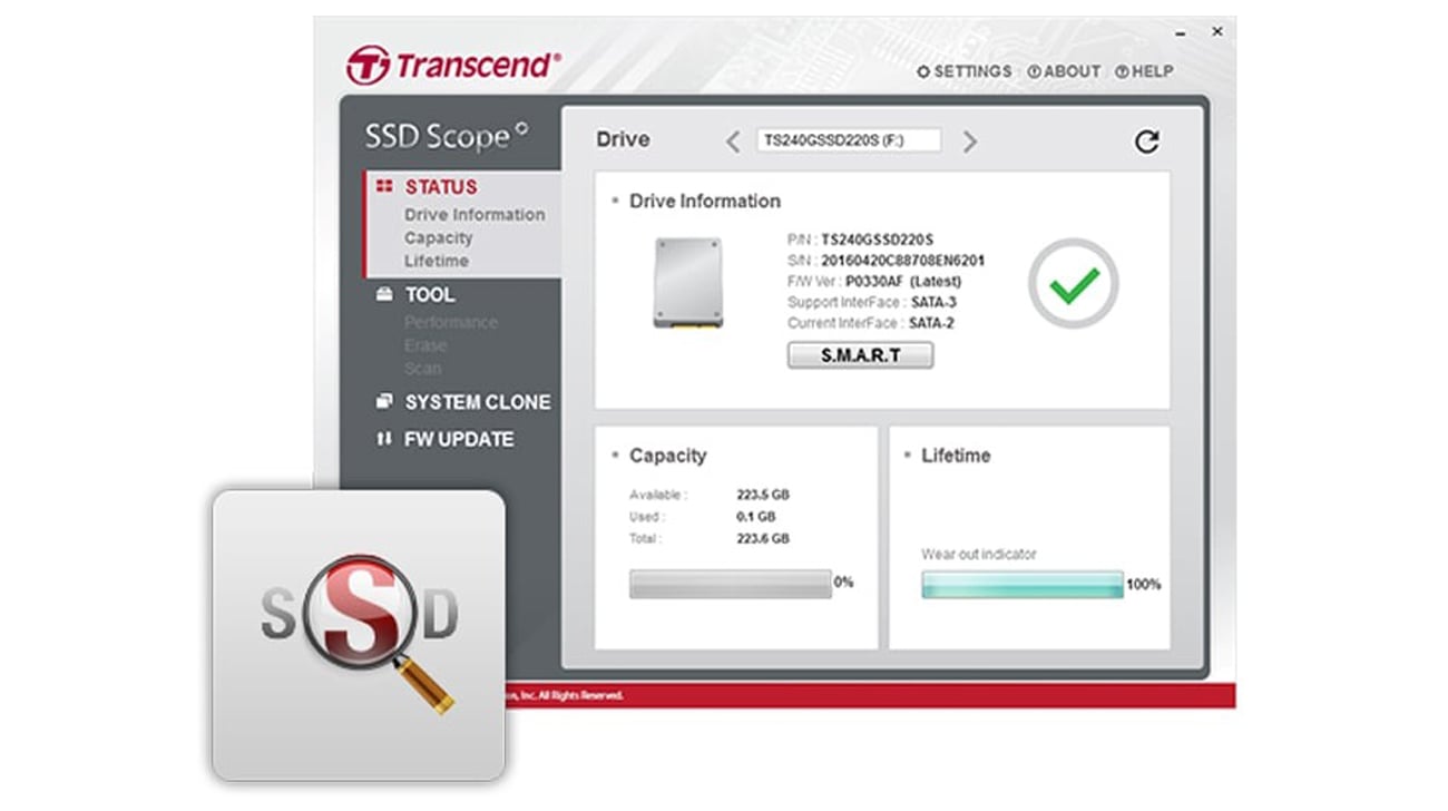 2,5-дюймовый накопитель SSD SSD Transcend 230S - SSD Scope Tool