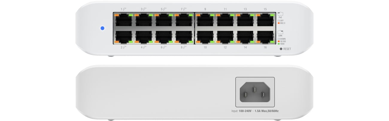 Ubiquiti 16p USW-Lite-16-PoE спереду, ззаду