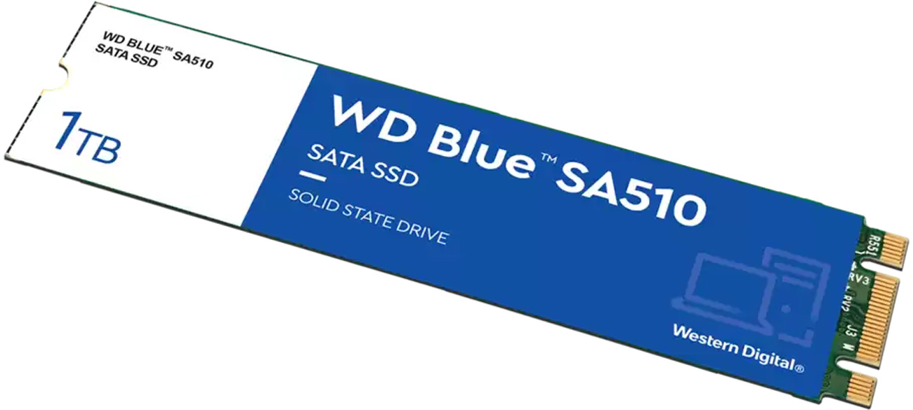 Твердотельный накопитель WD Blue SA510 1 ТБ M.2 – вид спереди под углом